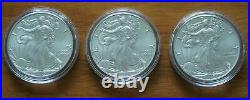3 x 2020 Eagle America Silver Bullion 1oz Coins with Capsules 1 $ Uncirculated