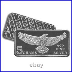 50 5 Gram 999 Fine Silver Bars Monarch Eagle Design Unc. IN STOCK