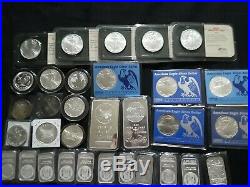 50 Troy Ounces of. 999 Silver Mixed Lot Ounce Rounds and Bars Eagles 10oz bars