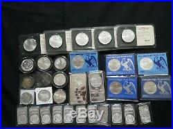50 Troy Ounces of. 999 Silver Mixed Lot Ounce Rounds and Bars Eagles 10oz bars