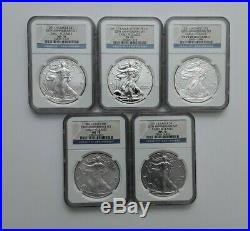 5 COIN SET 2011 Silver Eagle 25th Anniversary Early Release NGC PF70 MS70