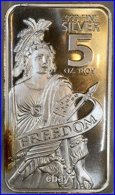 5 Troy Oz Freedom Bar. 999 Fine Silver Indian & Eagle Silver Bar