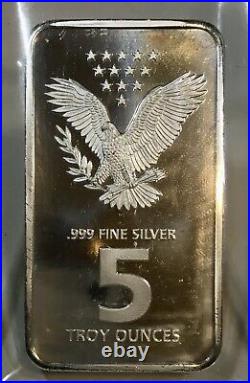 5 Troy Oz Freedom Bar. 999 Fine Silver Indian & Eagle Silver Bar