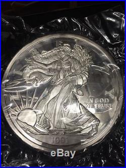 60 Troy OZ (Five POUND). 999 American Silver Eagle Coin 1991 W COA