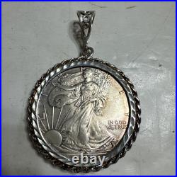 925 Sterling Silver Rope Pendant Silver Dollar American Eagle Coin 925 Sterling Silver Rope Pendant Silver Dollar American Eagle Coin