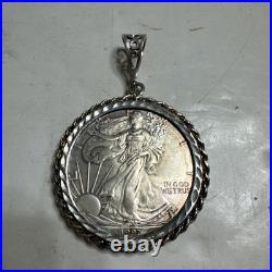 925 Sterling Silver Rope Pendant Silver Dollar American Eagle Coin 925 Sterling Silver Rope Pendant Silver Dollar American Eagle Coin