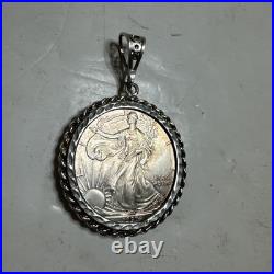 925 Sterling Silver Rope Pendant Silver Dollar American Eagle Coin 925 Sterling Silver Rope Pendant Silver Dollar American Eagle Coin