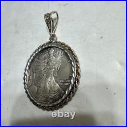 925 Sterling Silver Rope Pendant Silver Dollar American Eagle Coin 925 Sterling Silver Rope Pendant Silver Dollar American Eagle Coin