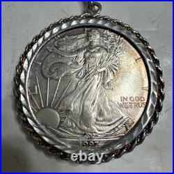 925 Sterling Silver Rope Pendant Silver Dollar American Eagle Coin 925 Sterling Silver Rope Pendant Silver Dollar American Eagle Coin