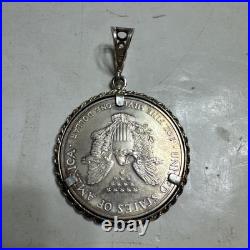 925 Sterling Silver Rope Pendant Silver Dollar American Eagle Coin 925 Sterling Silver Rope Pendant Silver Dollar American Eagle Coin