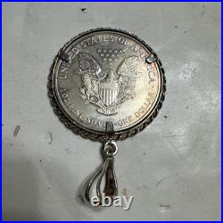 925 Sterling Silver Rope Pendant Silver Dollar American Eagle Coin 925 Sterling Silver Rope Pendant Silver Dollar American Eagle Coin