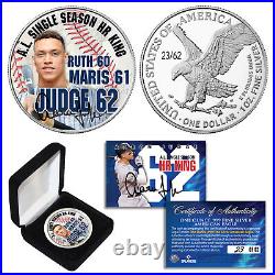 AARON JUDGE Yankees HR KING 2022 US 1 OZ. Silver American Eagle Coin S/N of 62
