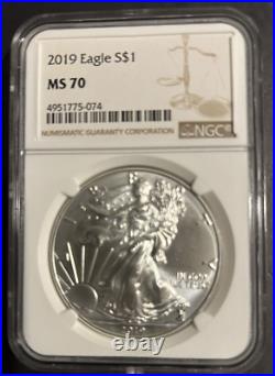 A USA 2019 Eagle S$1. MS70, NGC. 1 oz SILVER COIN