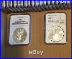 A beautiful complete set of Eagle silver dollars 1986-2020 MS 69 NGC
