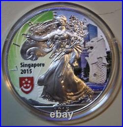 America 1 Dollar 1 Uz Silver Eagle Colored 2015 #F3346 Singapore Coin Fair