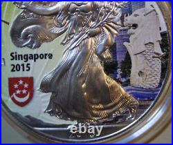 America 1 Dollar 1 Uz Silver Eagle Colored 2015 #F3346 Singapore Coin Fair