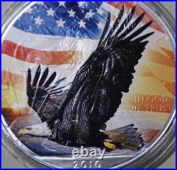 America 1oz 2010 American Silver Eagle ST-BU #F6537Bald Eagle Colored