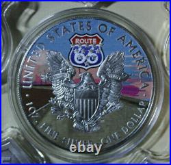 America Lot 5x1 OZ Silver Shield #F3755 + 1 Eagle Colored Route 66