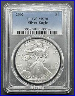 American 2002 $1 Graded Silver Eagle Dollar PCGS MS70 Free postage