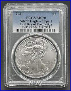 American 2021 $1 Graded Silver Eagle Type-1 Last Day Production Dollar PCGS MS70