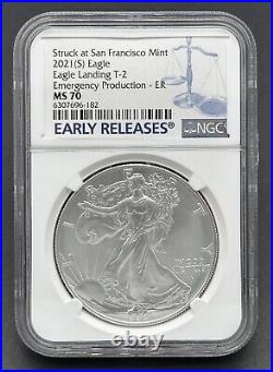 American 2021 (S) $1 Graded Silver Eagle T-2 E-R First Emergency Production MS70