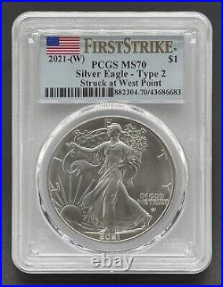 American 2021-(W) $1 Graded First Strike Type-2 Silver Eagle Dollar PCGS MS70