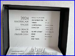 American 2024 Silver Eagle Proof 1 oz West Point Mint, with US mint CoA