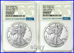 American Eagle 2021 Silver Reverse Proof Designer Edition 2 Coins NGC PF69