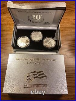 American Eagle 20th Anniversary SILVER Coin Set 2006 3 COIN SET with BOX & COA