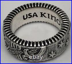 American Eagle Coin Edge Wide Band USA King Baby 925 Sterling Silver Size 10.5