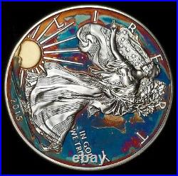 American Silver Eagle Coin Colorful Rainbow Toning #a778