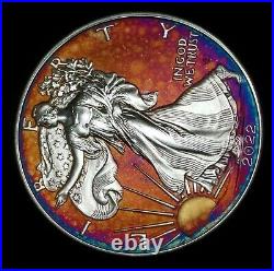 American Silver Eagle Coin Type 2 Colorful Rainbow Toning #a826