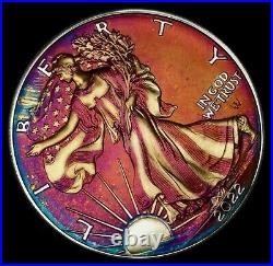 American Silver Eagle Coin Type 2 Colorful Rainbow Toning #a845