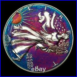 American Silver Eagle Coin Type 2 Colorful Rainbow Toning #a846