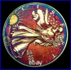 American Silver Eagle Coin Type 2 Colorful Rainbow Toning #a855