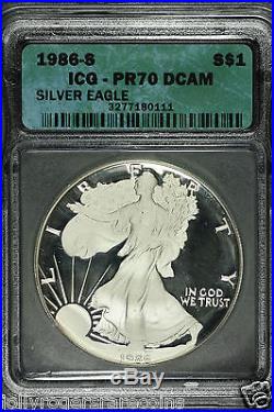 American Silver Eagle. ICG PR 70 DCAM. 1986 S