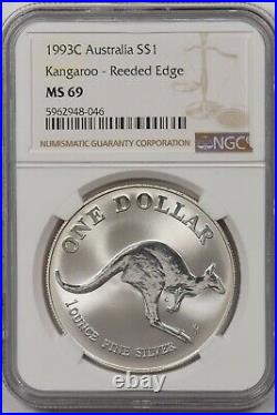 Australia 1993 C Dollar silver NGC MS 69 Kangaroo Reeded Eagle NG1485 combine sh