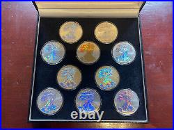 Beautiful Display Box of 10.999 Silver American Eagles 2004 Gold Foil