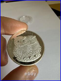 Belarus 2010, EAGLE OWLS bird, 20 rubles, 1oz Silver, Swarovski crystals! Mint