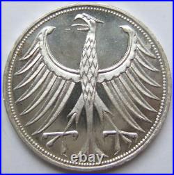 Coin BRD Silver Eagle 5 German Mark 1960 J in Uncirculated from EA Coin BRD Silver Eagle 5 German Mark 1960 J in Uncirculated from EA