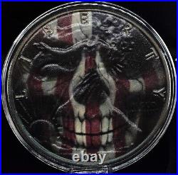 Coin Fine Silver 999 1oz USA Eagle Colorized Skull 2018 Box COA