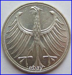 Coin Frg Silver Eagle 5 German Mark 1957 J IN Uncirculated