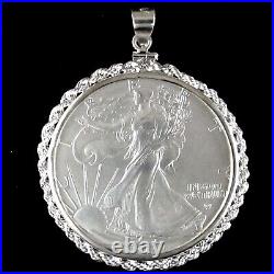Coin Pendant 2024 1 Oz American Silver Eagle Dollar Sterling Silver Rope Bezel Coin Pendant 2024 1 Oz American Silver Eagle Dollar Sterling Silver Rope Bezel