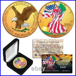 Combo 24K GOLD GILDED / COLOR 2022 T2 American Silver Eagle 1 Oz. 999 Coin withBox