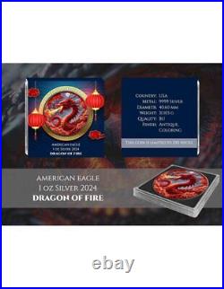 DRAGON OF FIRE American Eagle 1 Oz Silver Coin 1$ USA 2024