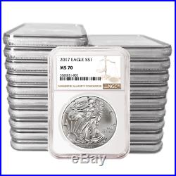 Daily Deal Lot of 20 2017 $1 American Silver Eagle NGC MS70 Brown Label
