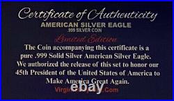 Donald Trump 2017. Inauguration. American Silver Eagle. 999 Silver Coin with COA