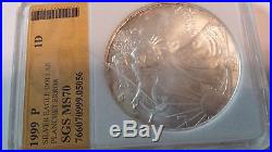 Error 1999 Silver Dollar American Eagle 1 Troy Oz. Very Rare Pop 1 Of 7,480,000