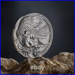 Eagle and Raven Life Quotes 2 oz Antique finish Silver Coin 10 Cedis Ghana 2023