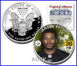 JEROME BETTIS 2006 American Silver Eagle Dollar 1 oz US Colorized Coin STEELERS